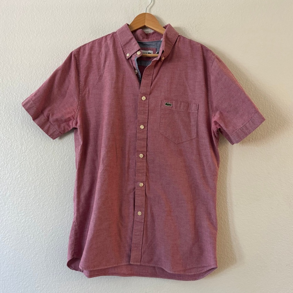 Lacoste Shirt Regular Fit Short Sleeve Button Down US L Red Excellent Condition